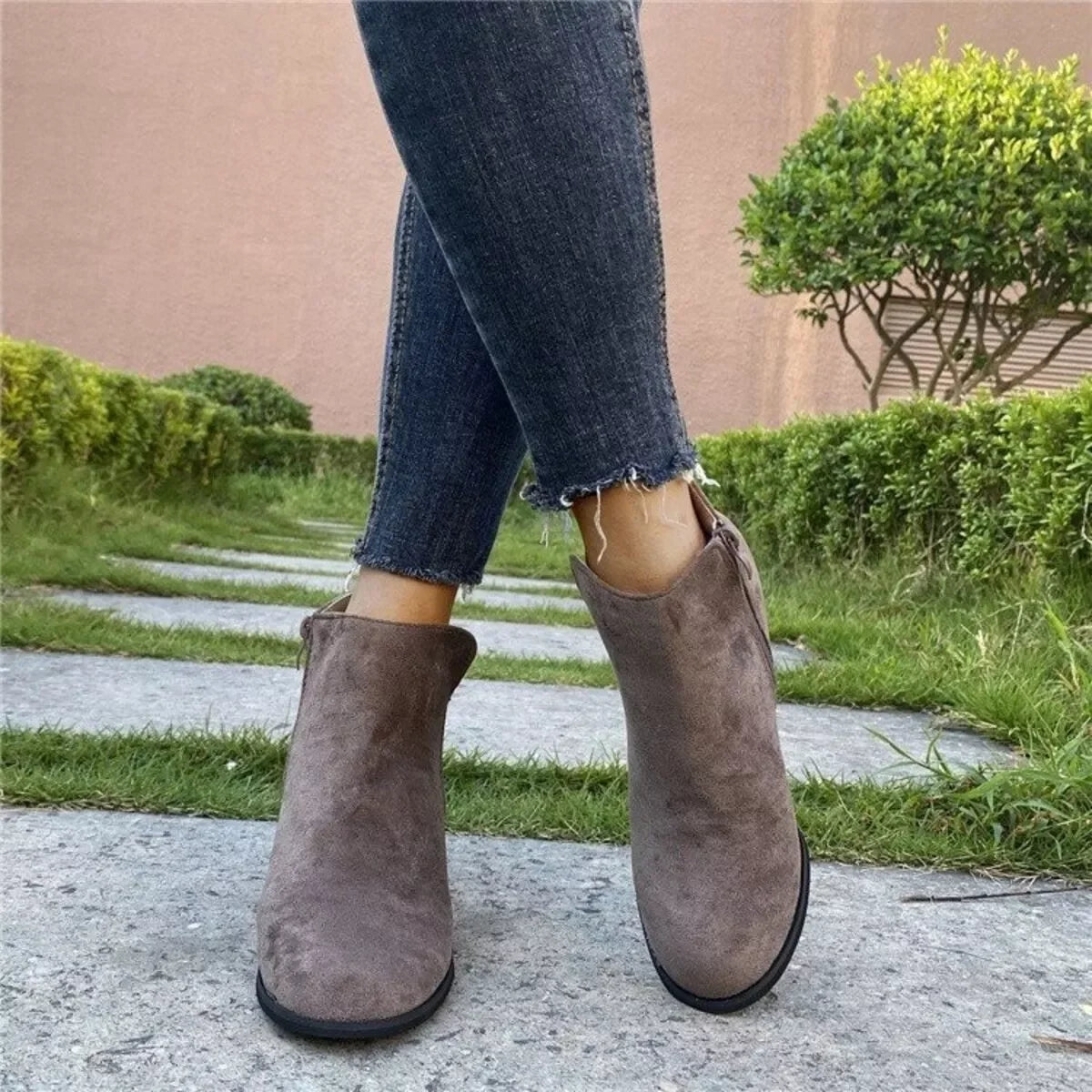 Suede Wedge Boots With Side Zipper Closure