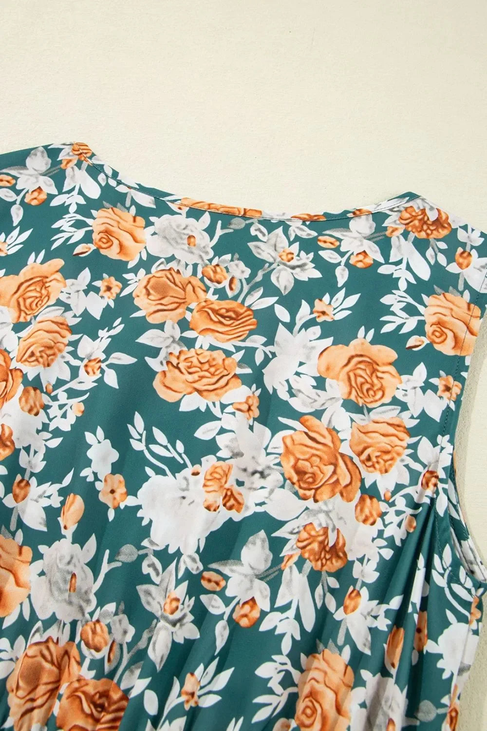 Floral Print Sleeveless V-Neck Dress With Tie Waist Tiered - Southern Shores Clothing