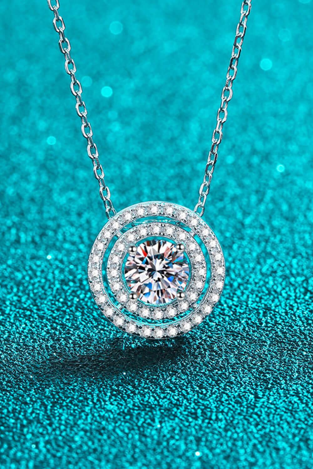 Rhodium Plated Moissanite Round Pendant Necklace - Southern Shores Clothing
