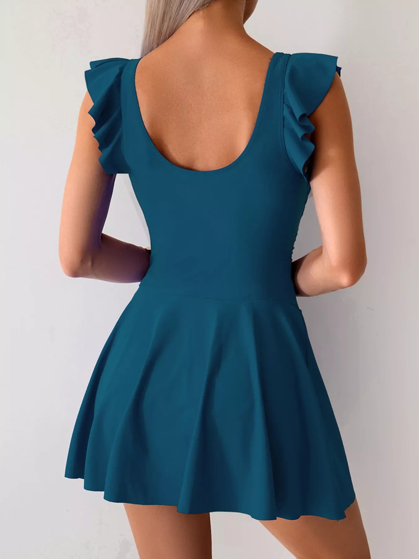 Elegant Ruffled Sleeve One-Piece Swim Dress With Skirt Detail - Southern Shores Clothing