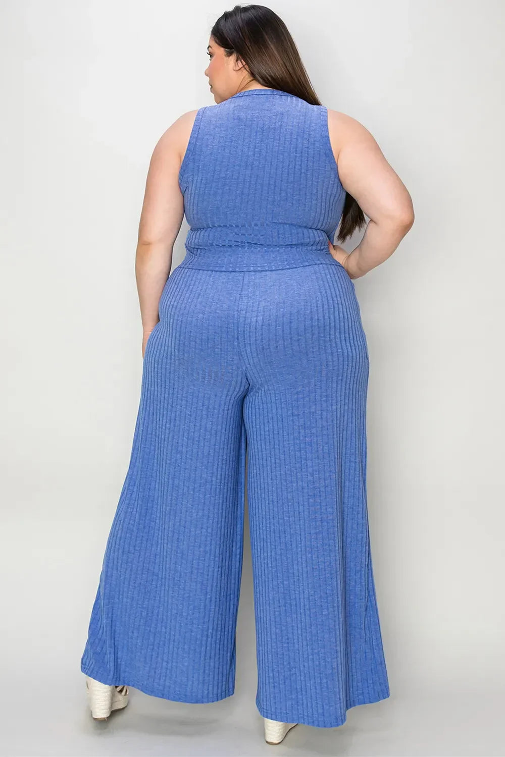 Two Piece Ribbed Tank and Wide Leg Pants Set - Southern Shores Clothing