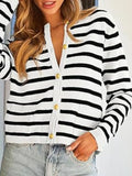 Striped Button-Up Cardigan With Lightweight Knit - Southern Shores Clothing