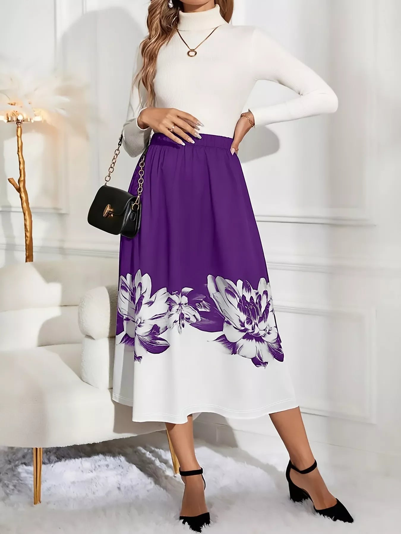 Lightweight Floral Print A Line Midi Skirt - Southern Shores Clothing