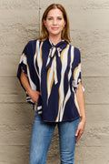 Casual Printed Tie-Neck Blouse With Split Sleeves Regular Length - Southern Shores Clothing