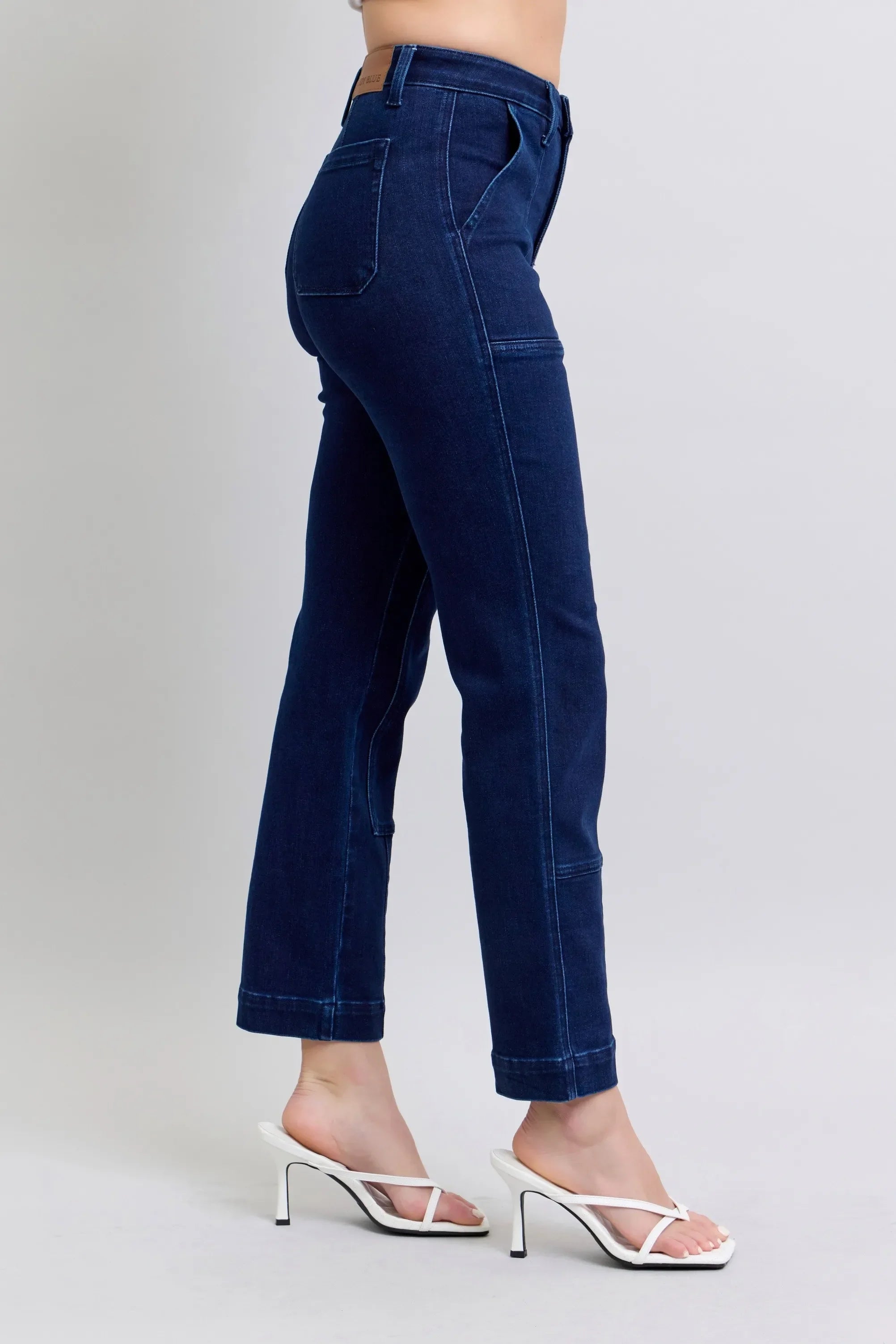 High-Waisted Knee Patch Straight Denim Jeans - Southern Shores Clothing