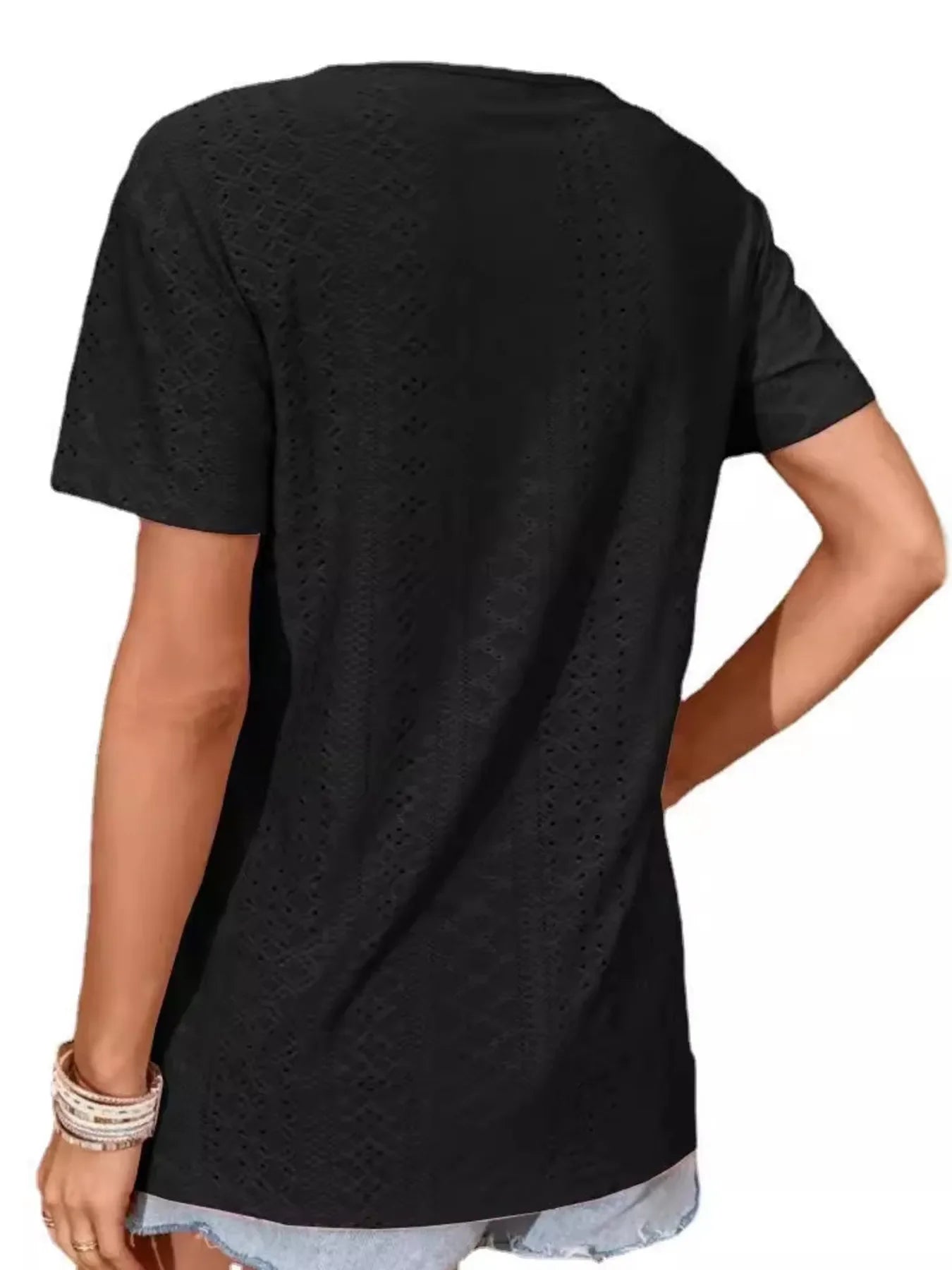 Eyelet Crisscross Short Sleeve T Shirt With Stretch Fabric - Southern Shores Clothing