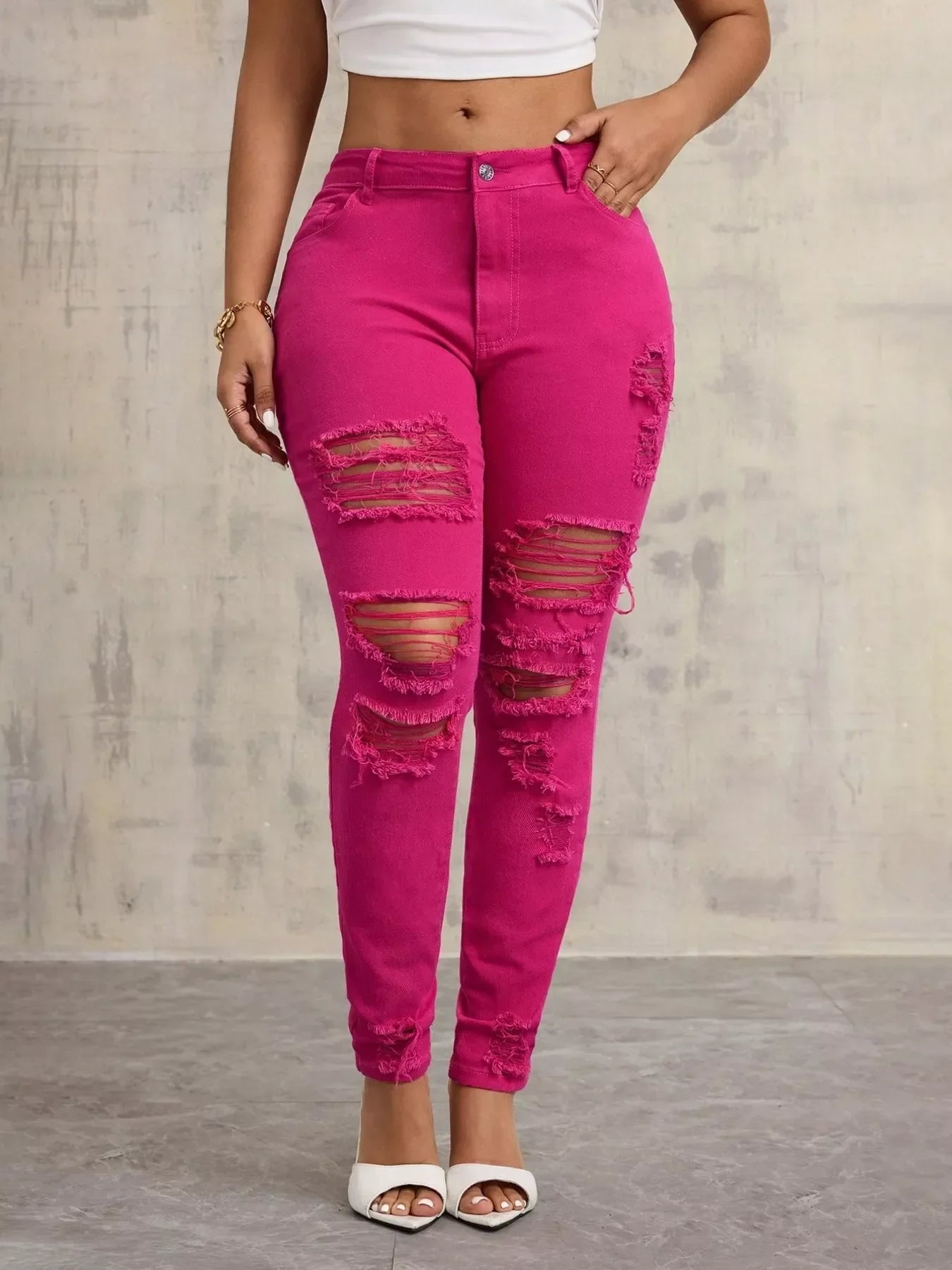Coastal High Waisted Distressed Skinny Stretch Jeans - Southern Shores Clothing