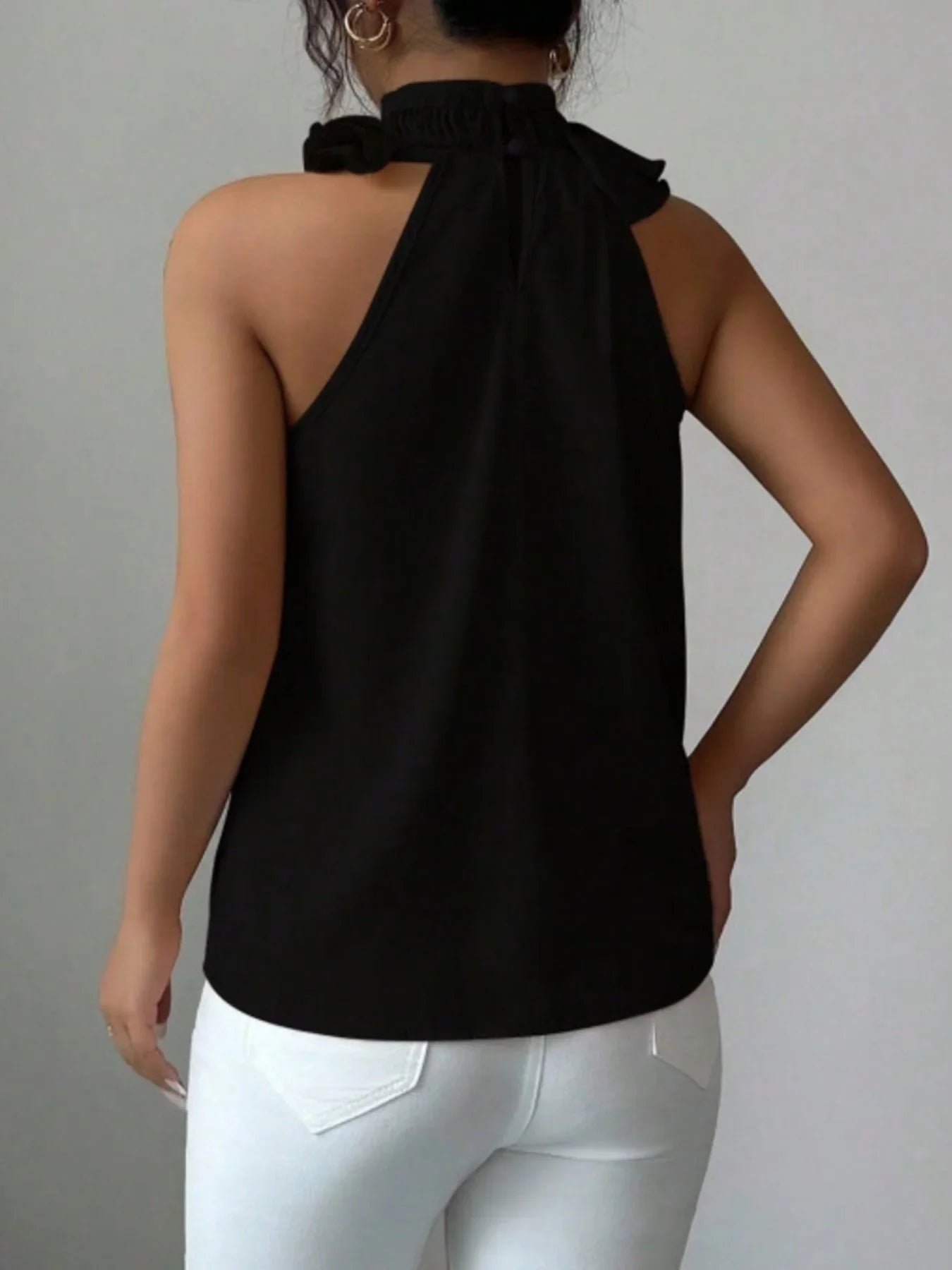Ruffled High Neck Sleeveless Top With Draped Silhouette Detail - Southern Shores Clothing