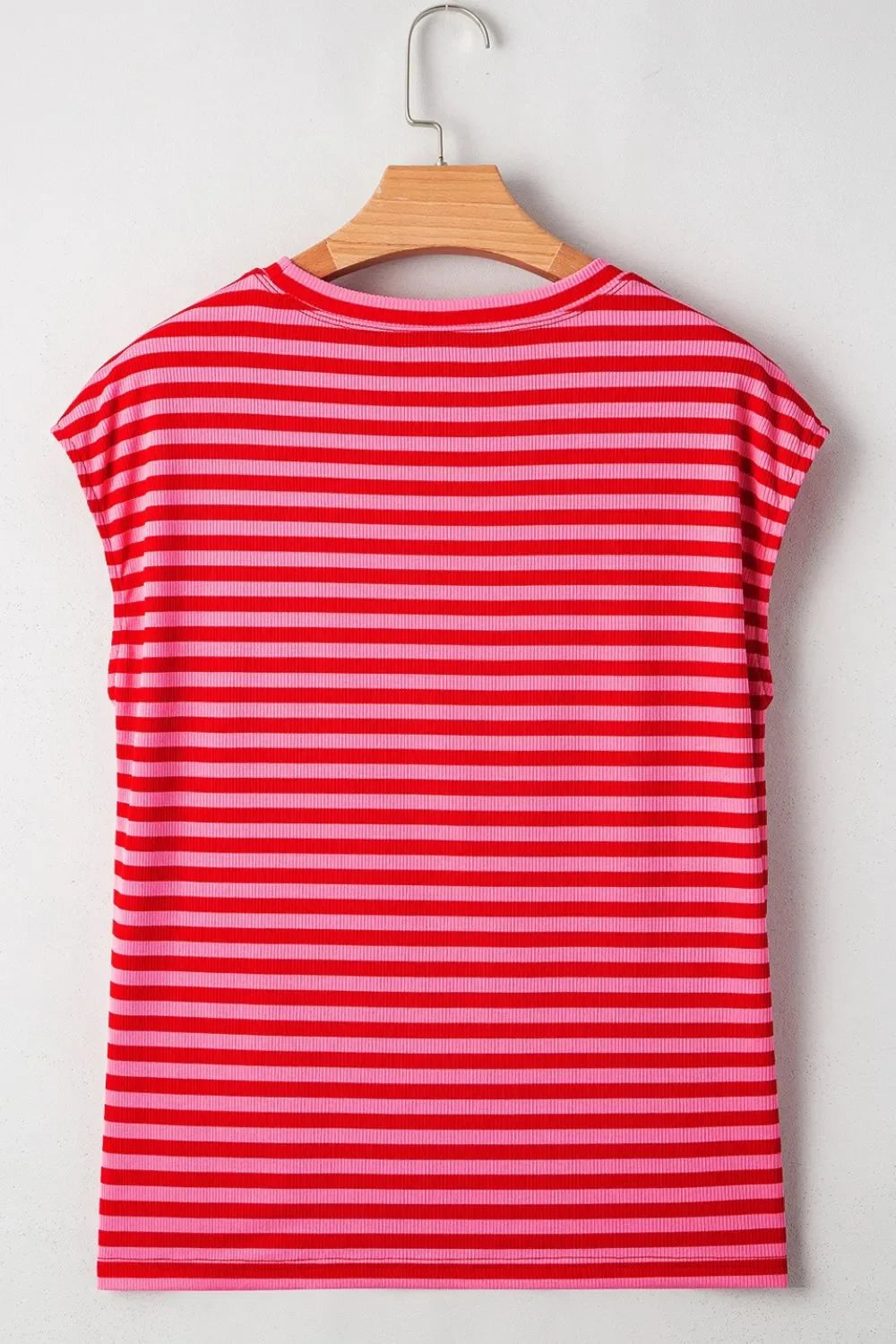 Stripe Ribbed Cap Sleeve Round Neck T Shirt - Southern Shores Clothing