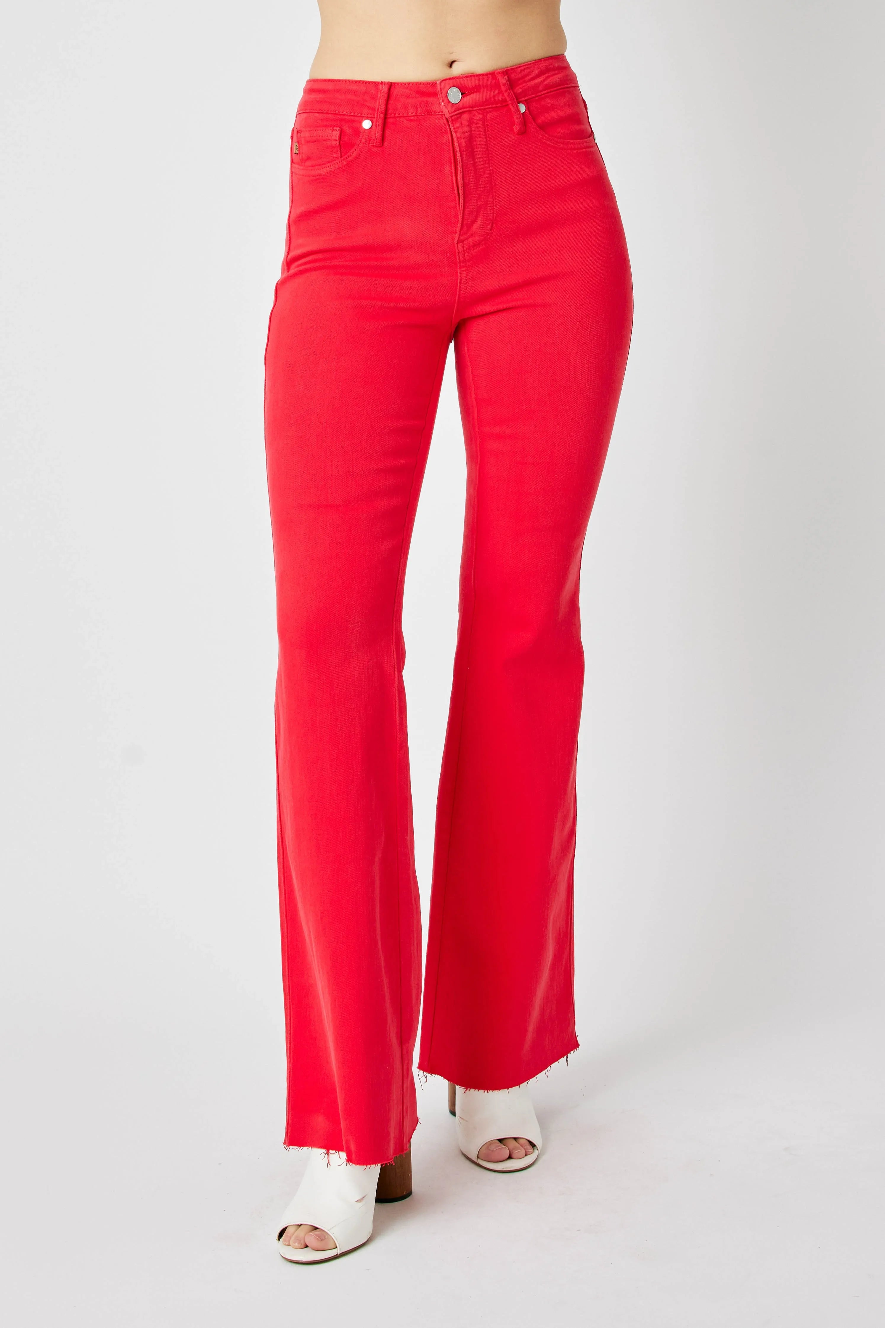 Coastal Judy Blue High-Waisted Tummy Control Red Flare Jeans Plus Size