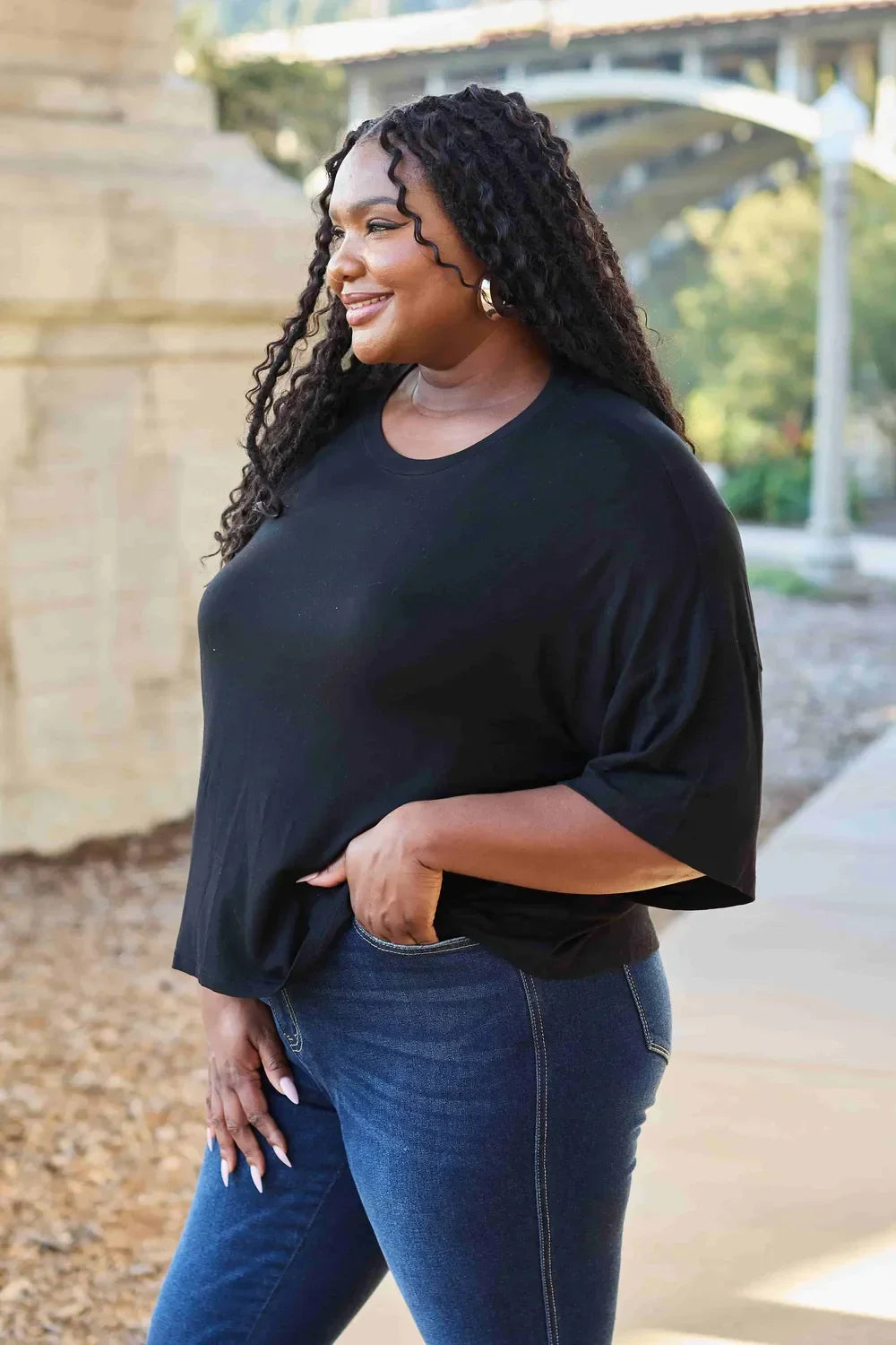 Basic Round Neck Drop Shoulder Tee Top for Layering - Southern Shores Clothing