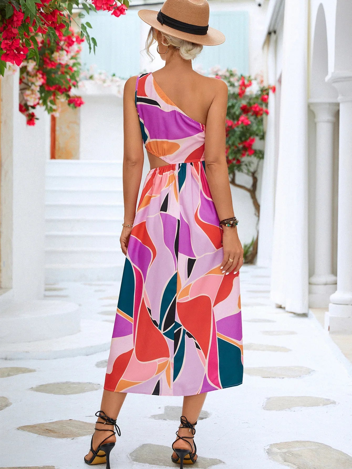 Printed Cutout One Shoulder Sleeveless Maxi Dress - Southern Shores Clothing