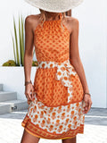 Floral Halter Neck Tie Waist Dress For Summer Vacation - Southern Shores Clothing