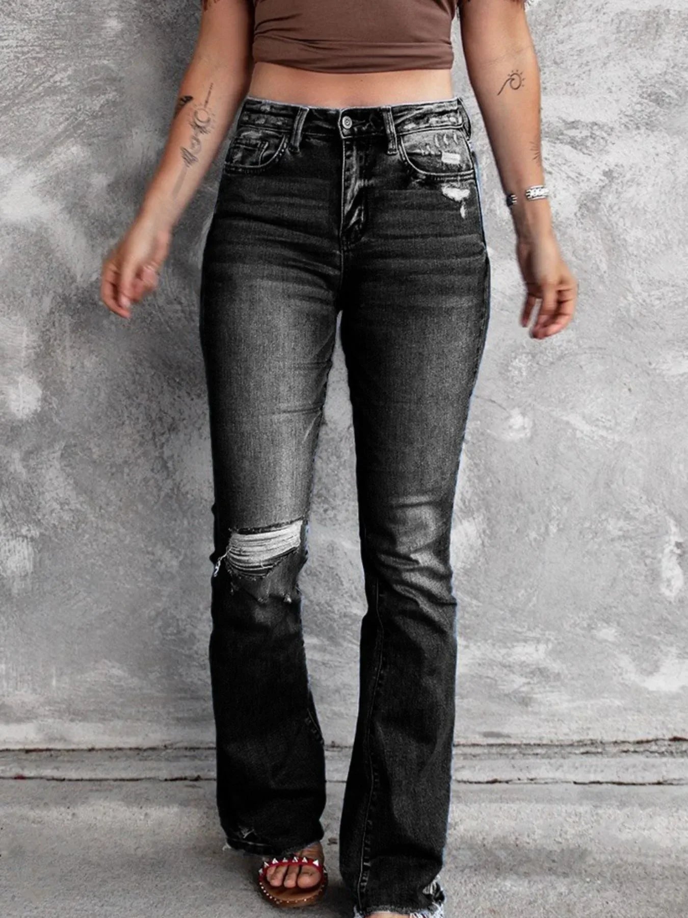 Beach Inspired Distressed Flare Jeans With Pockets - Southern Shores Clothing