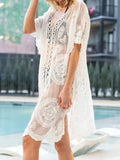 Sheer Lace V Neck Half Sleeve Cover Up One Size - Southern Shores Clothing