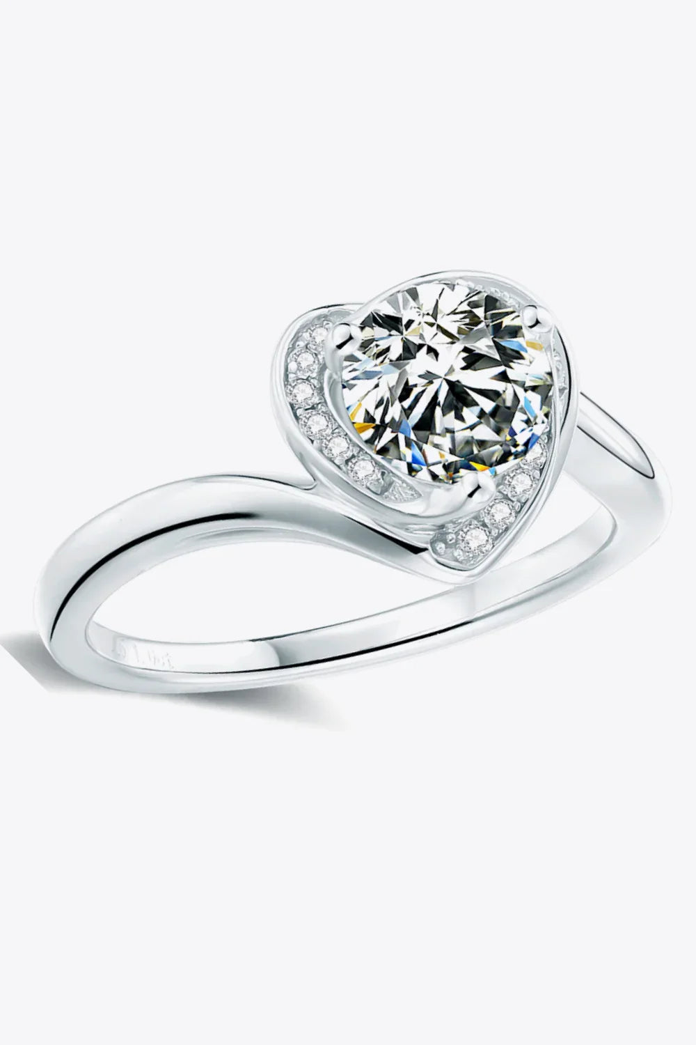 Platinum-Plated 1 Carat Moissanite Heart Ring With Halo - Southern Shores Clothing