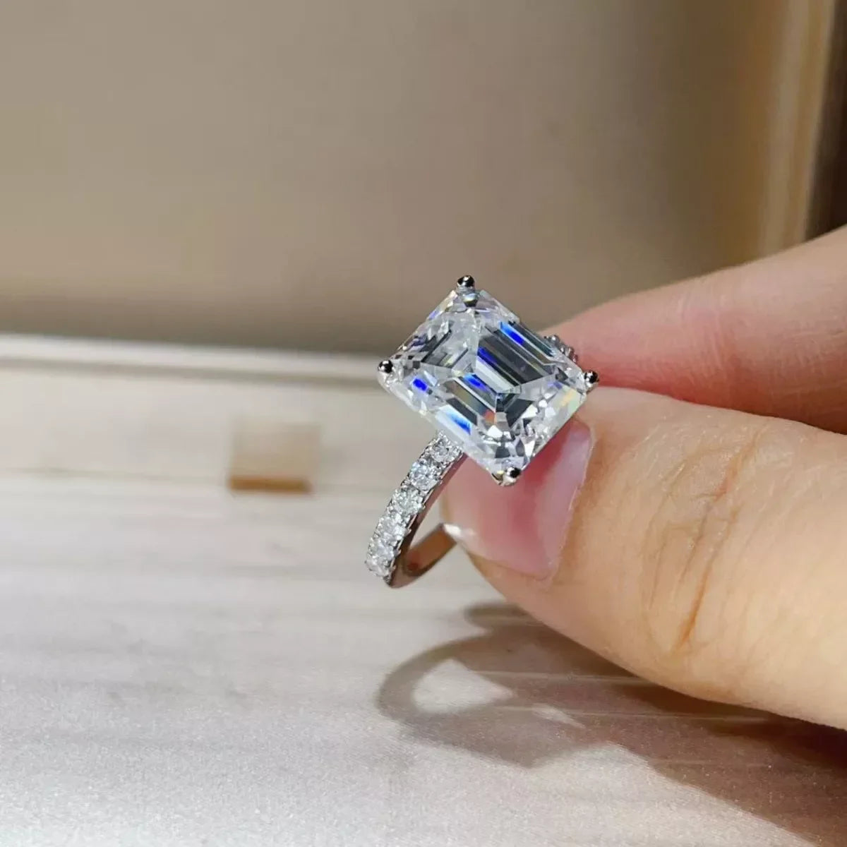 Moissanite 5 Carat Platinum Plated Sterling Silver Ring - Southern Shores Clothing