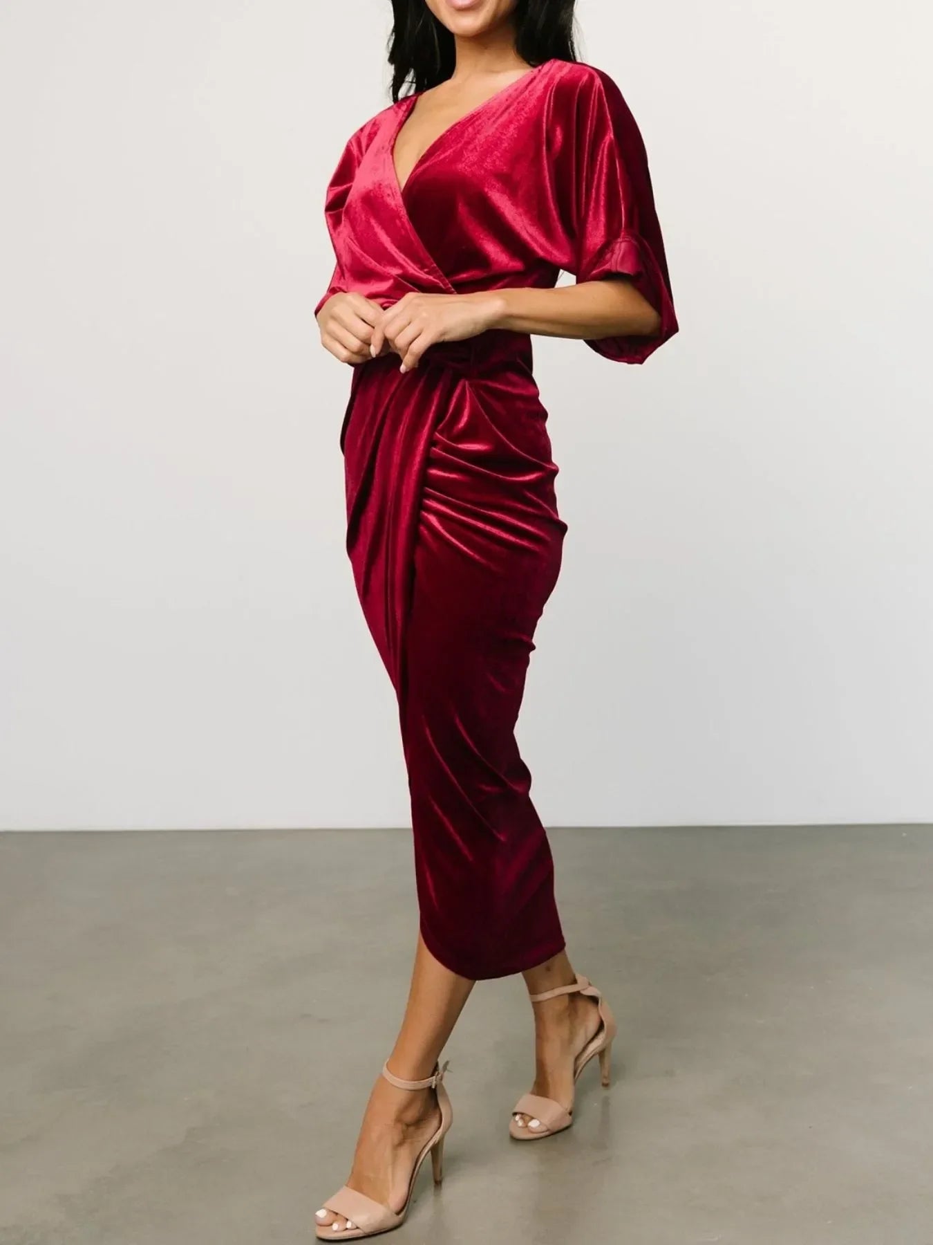 Coastal Ruched Surplice Half Sleeve Dress - Southern Shores Clothing
