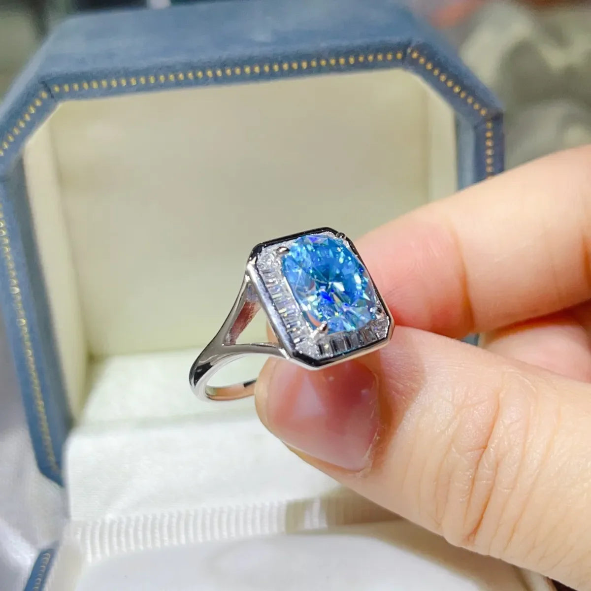 3 Carat Moissanite Square Ring In Platinum Plated Silver