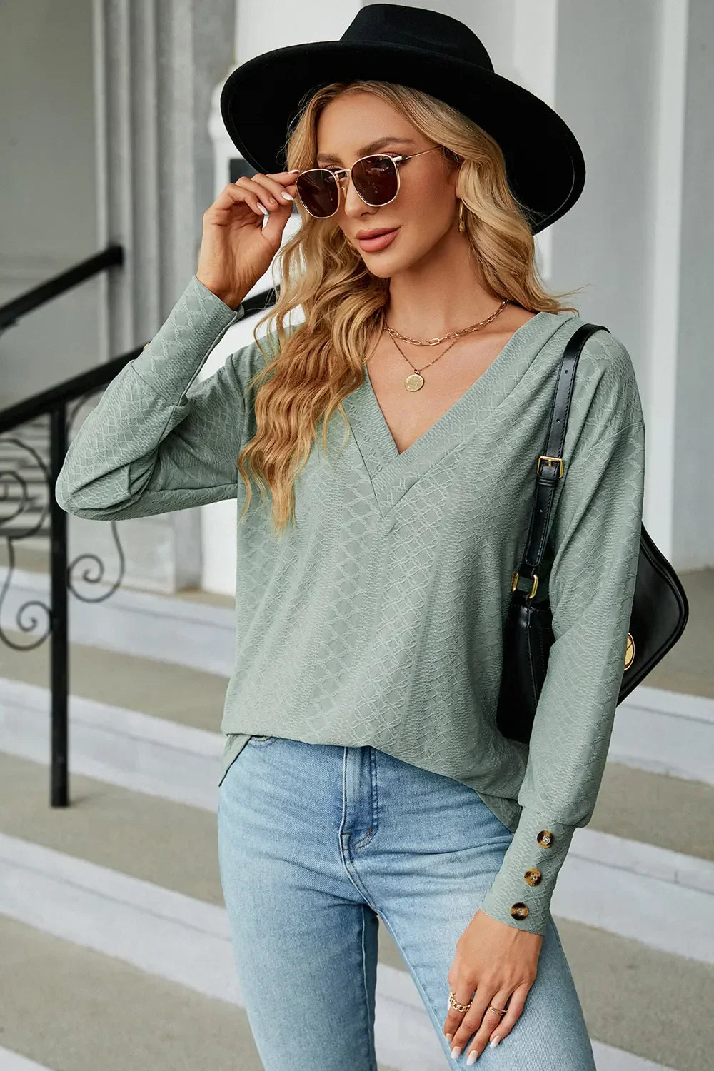 V-Neck Lantern Sleeve T-Shirt - Southern Shores Clothing