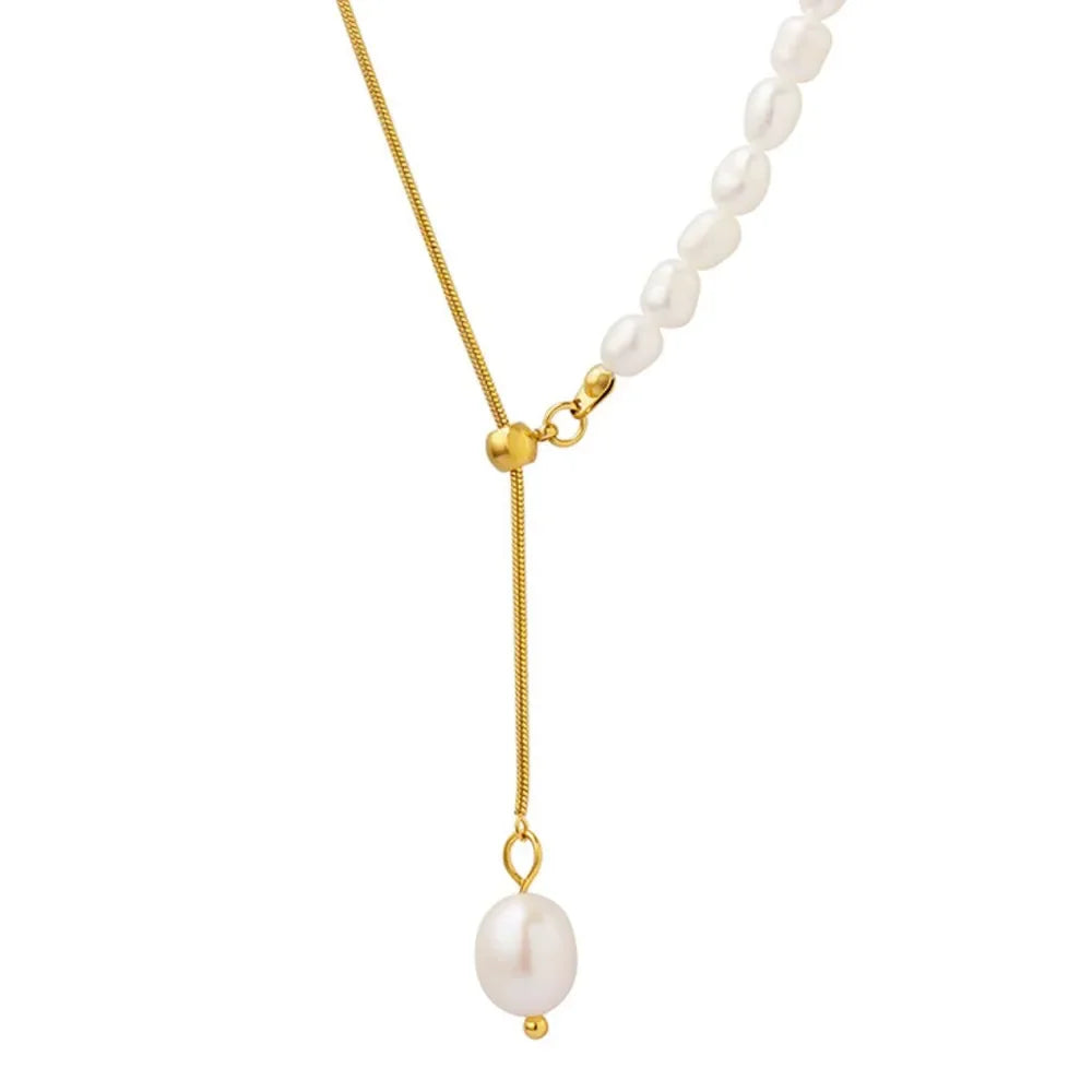 18K Gold-Plated Freshwater Pearl Necklace Adjustable Chain - Southern Shores Clothing