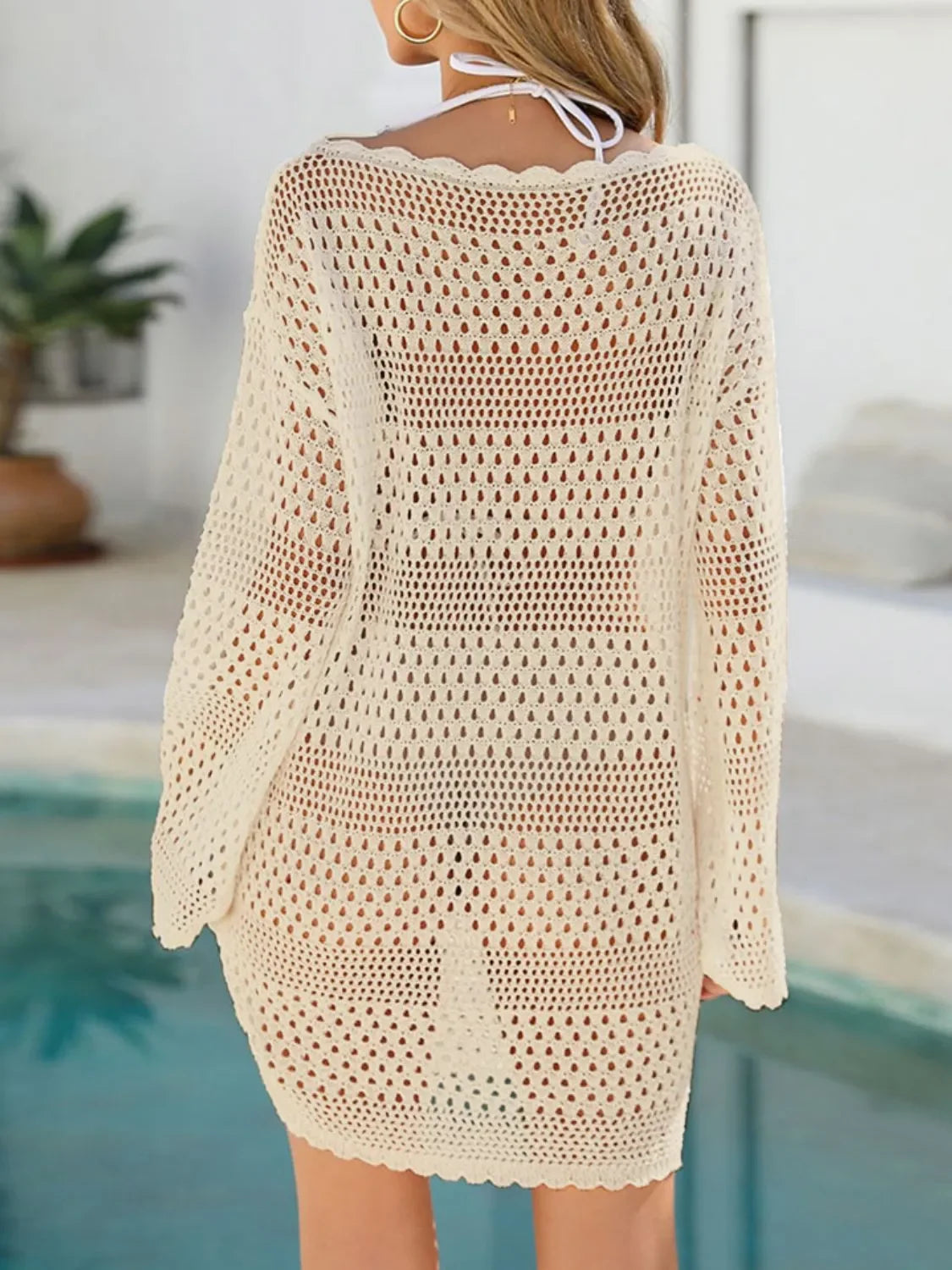Round Neck Openwork Knit Swim Cover Up Lightweight - Southern Shores Clothing