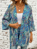 Printed Open Front Three-Quarter Sleeve Cover Up One Size - Southern Shores Clothing