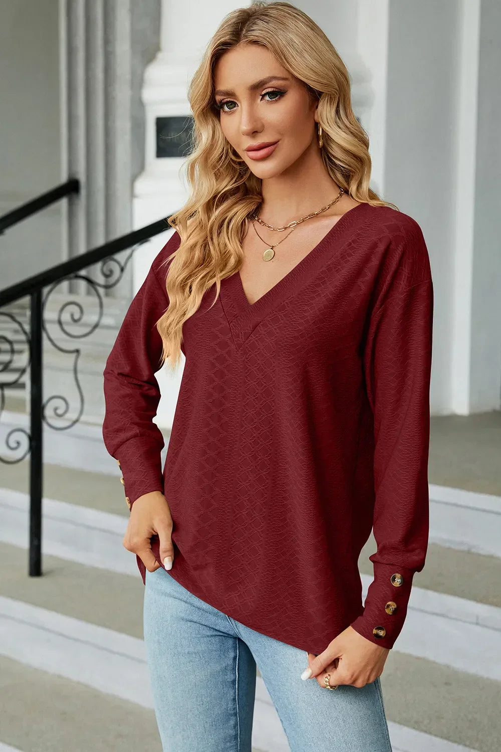 V-Neck Lantern Sleeve T-Shirt - Southern Shores Clothing