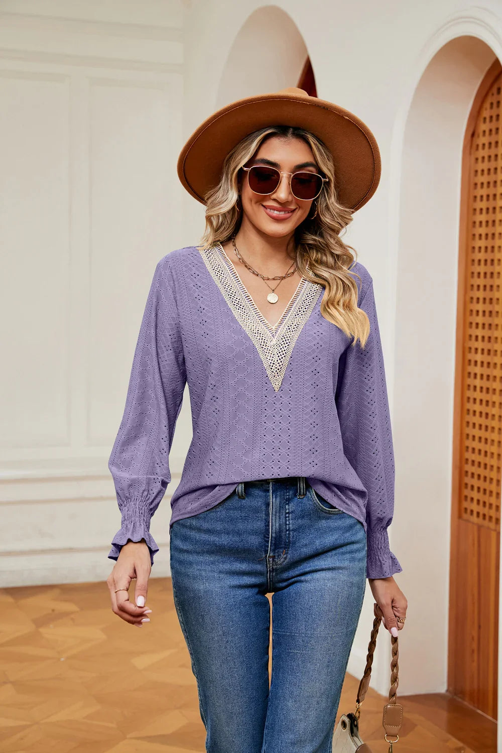 Southern Shores Clothing Slightly Stretchy Flounce Sleeve Blouse With Rayon Blend Fabric - Southern Shores Clothing