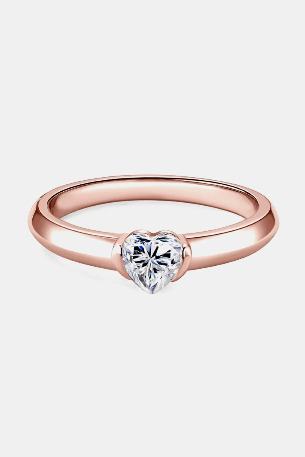 Sterling Silver Moissanite Heart Ring Rose Gold Plating - Southern Shores Clothing