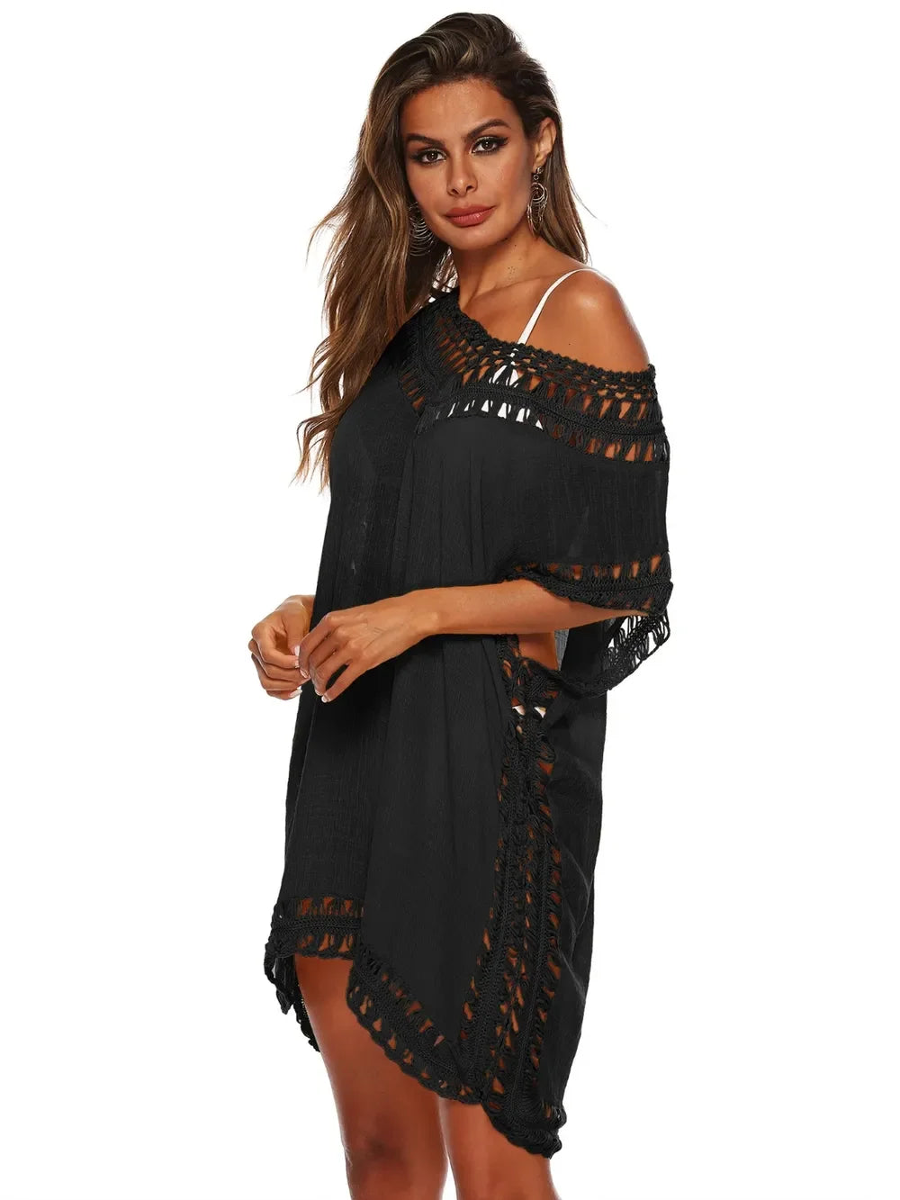Cutout V-Neck Short Sleeve Cover-Up One Size - Southern Shores Clothing