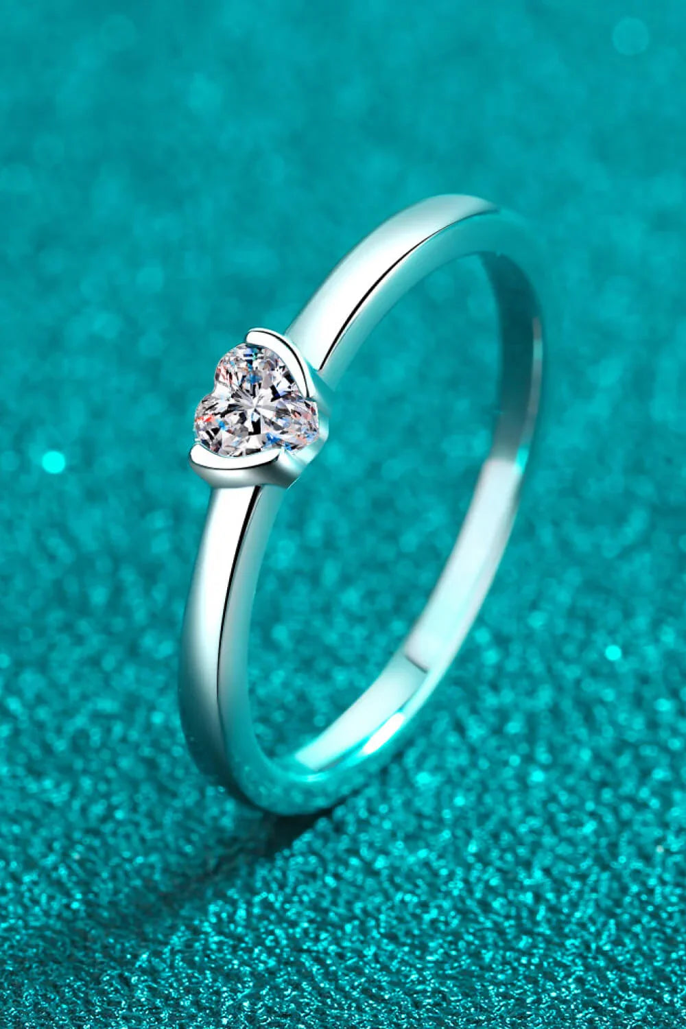 Heart Shaped Moissanite Ring Minimalist Platinum-Plated Band - Southern Shores Clothing