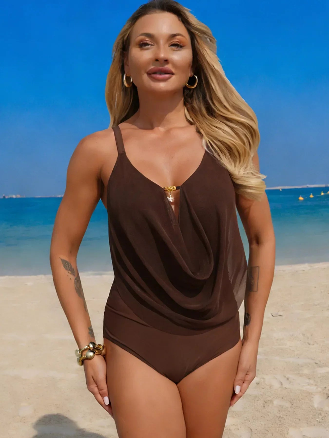 Ruched One-Piece Swimsuit With Removable Chest Padding Layer - Southern Shores Clothing