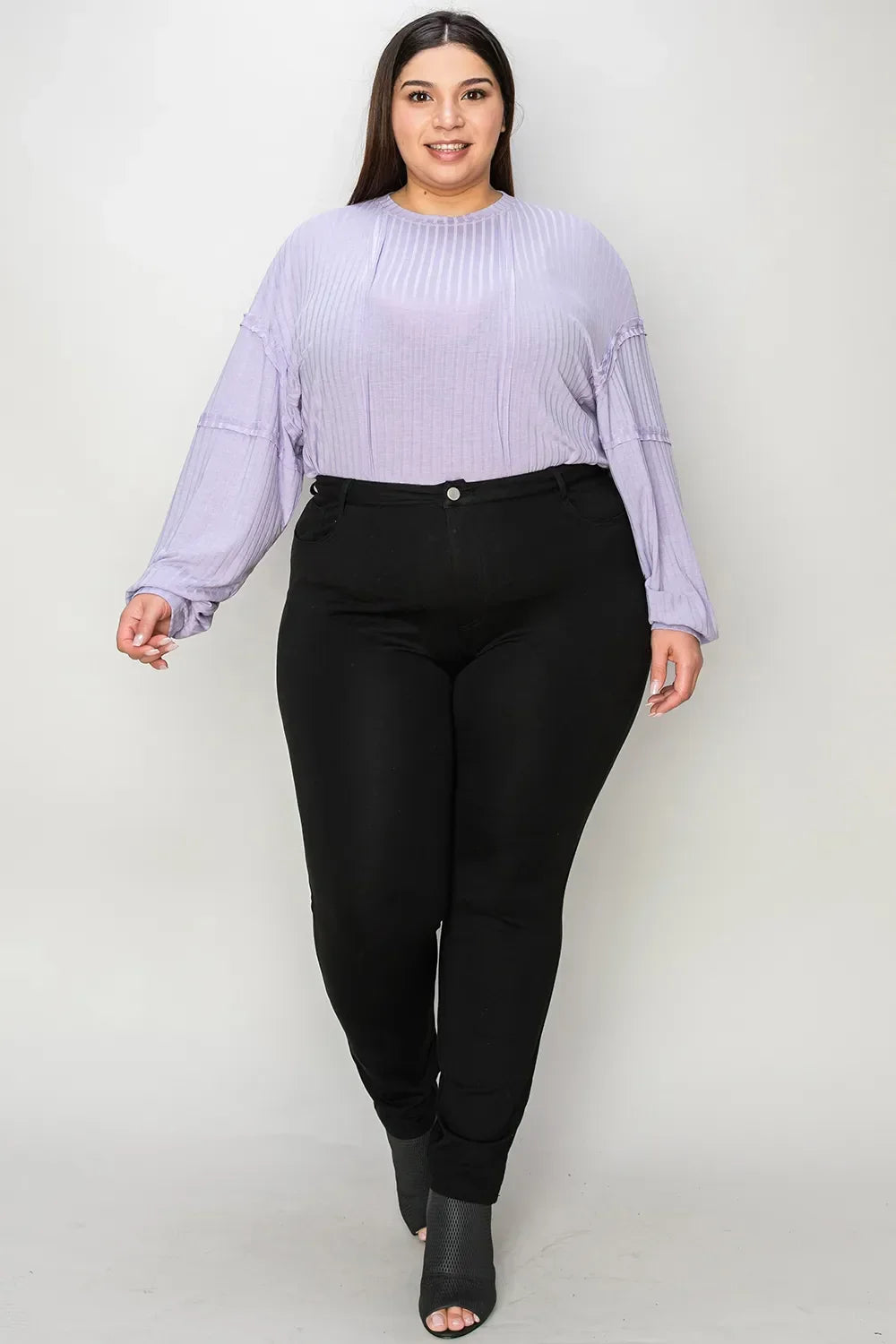 Ribbed Round Neck Long Sleeve T Shirt Basics - Southern Shores Clothing
