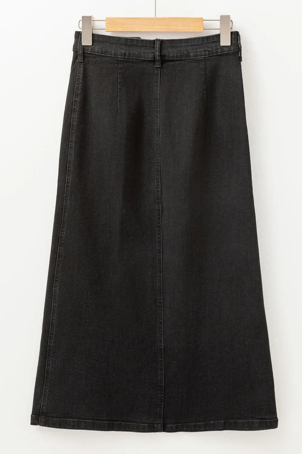 Button Fly Denim Midi Skirt With Side Split - Southern Shores Clothing