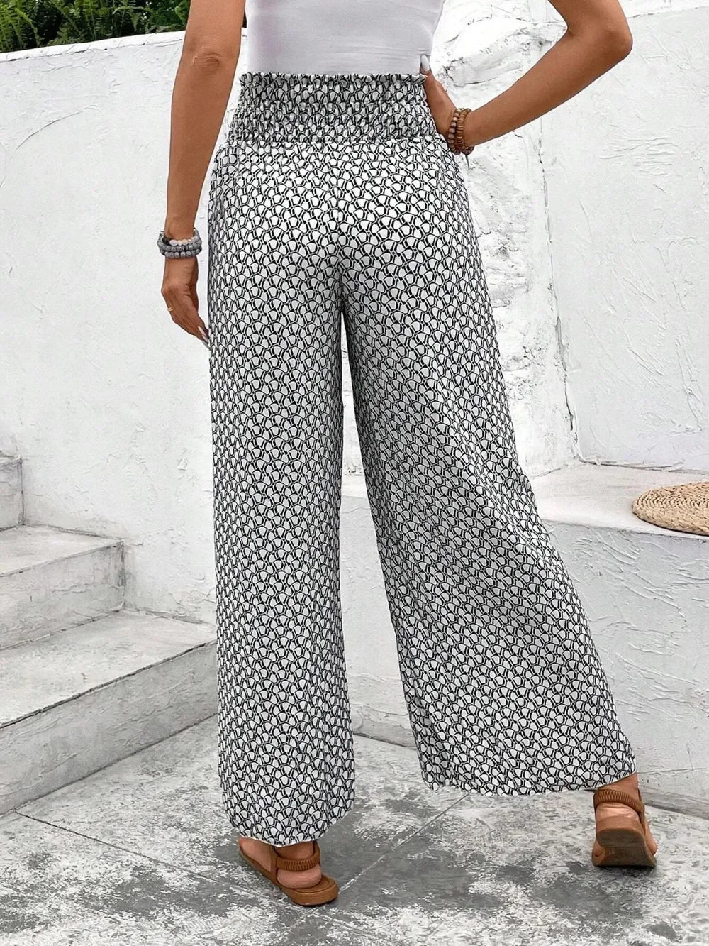 Floral Print Tie-Waist Wide Leg Pants With Front Slit Detail - Southern Shores Clothing