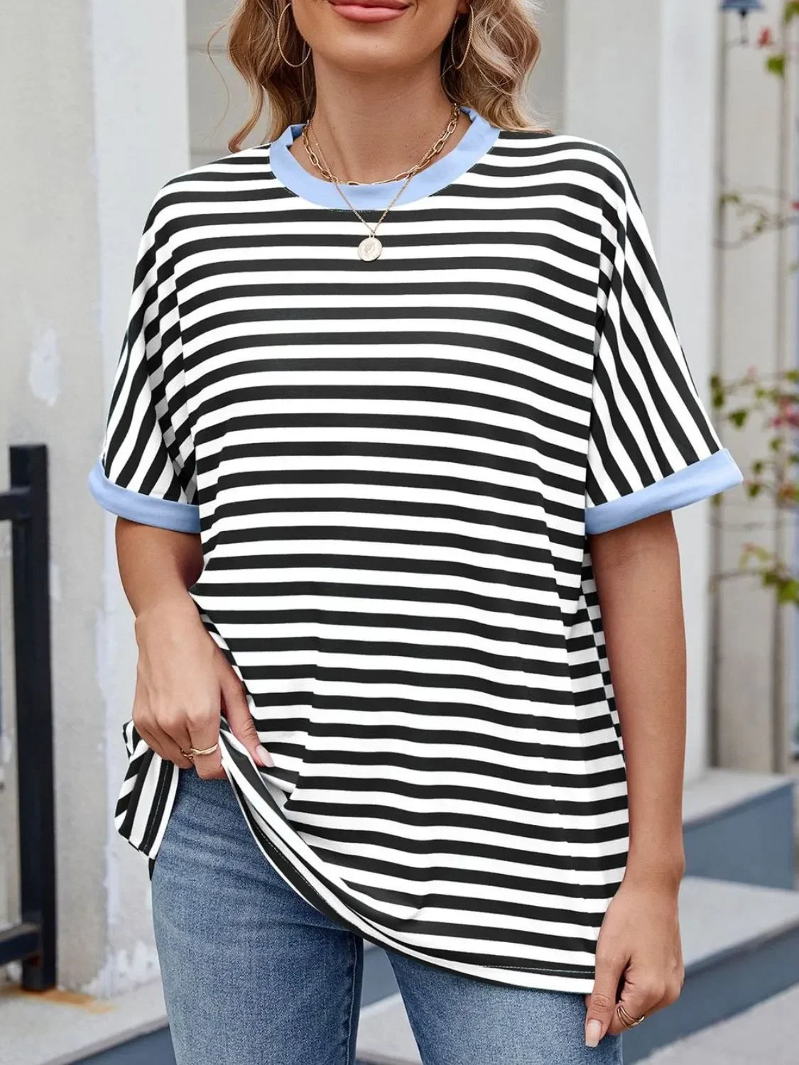 Striped Round Neck Half Sleeve T-Shirt - Southern Shores Clothing