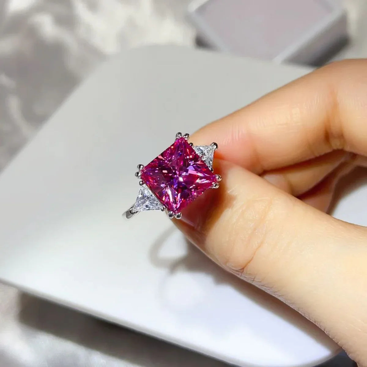 Moissanite Sterling Silver Ring With Princess Cut Center Stone - Southern Shores Clothing