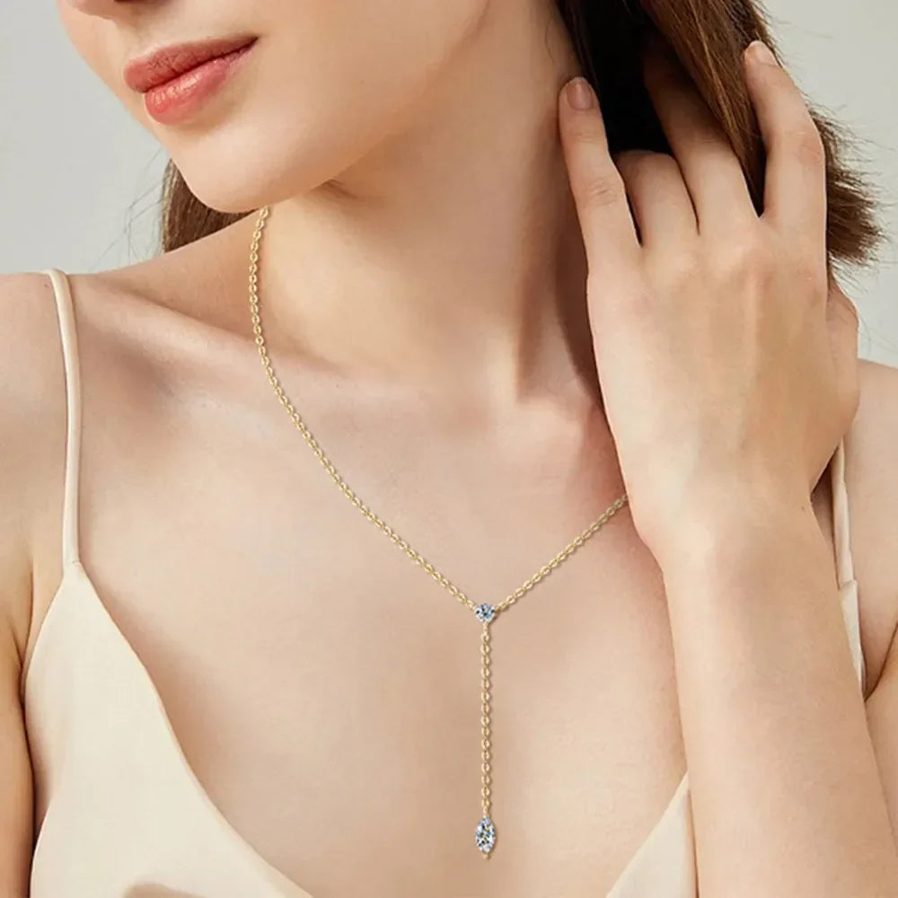 VVS1 Moissanite Y-Drop Necklace Gold-Plated Sterling Silver