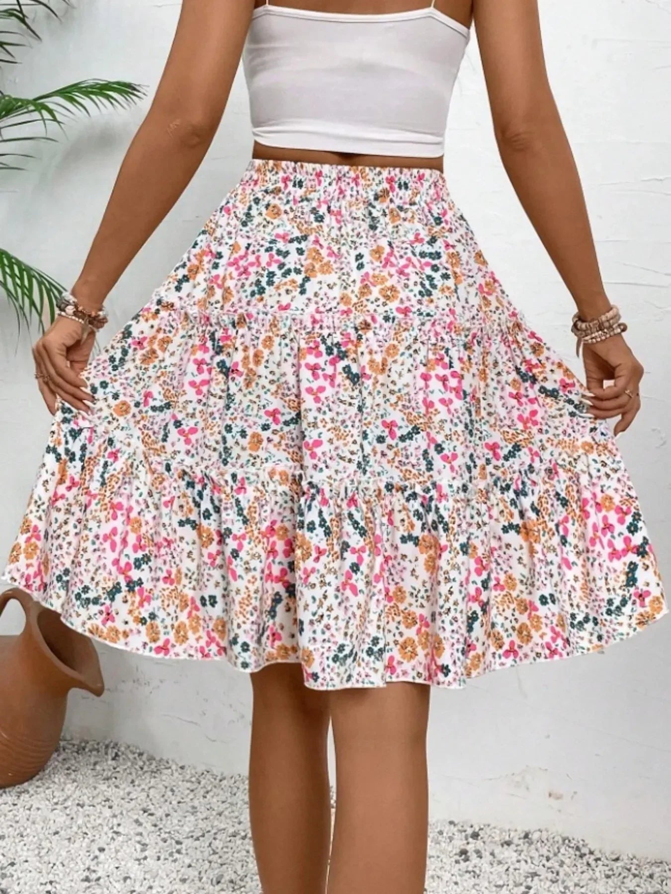 Floral Print Midi Skirt Lightweight Fabric - Southern Shores Clothing
