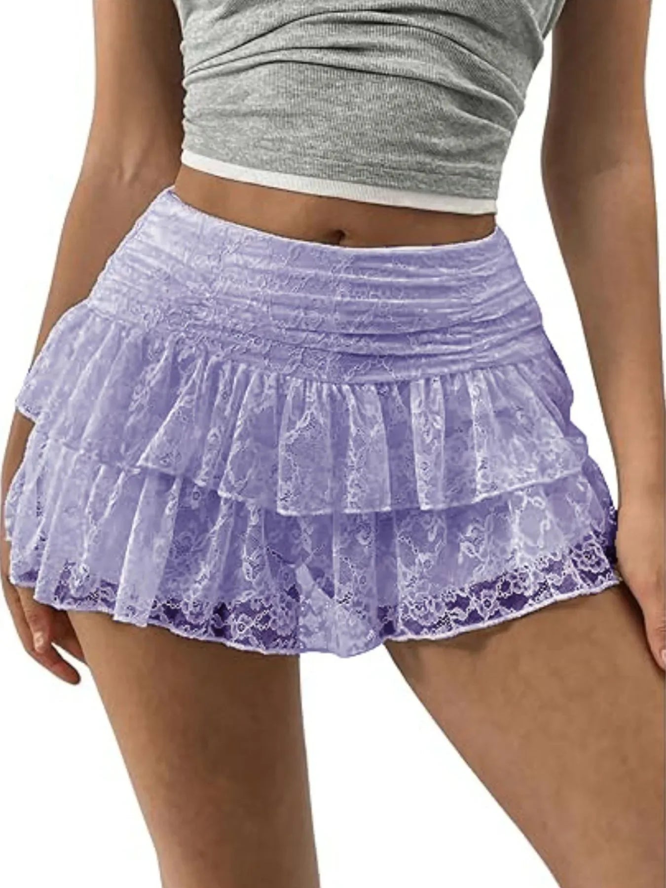 Lace Layered Mini Skirt With Zipper Closure - Southern Shores Clothing
