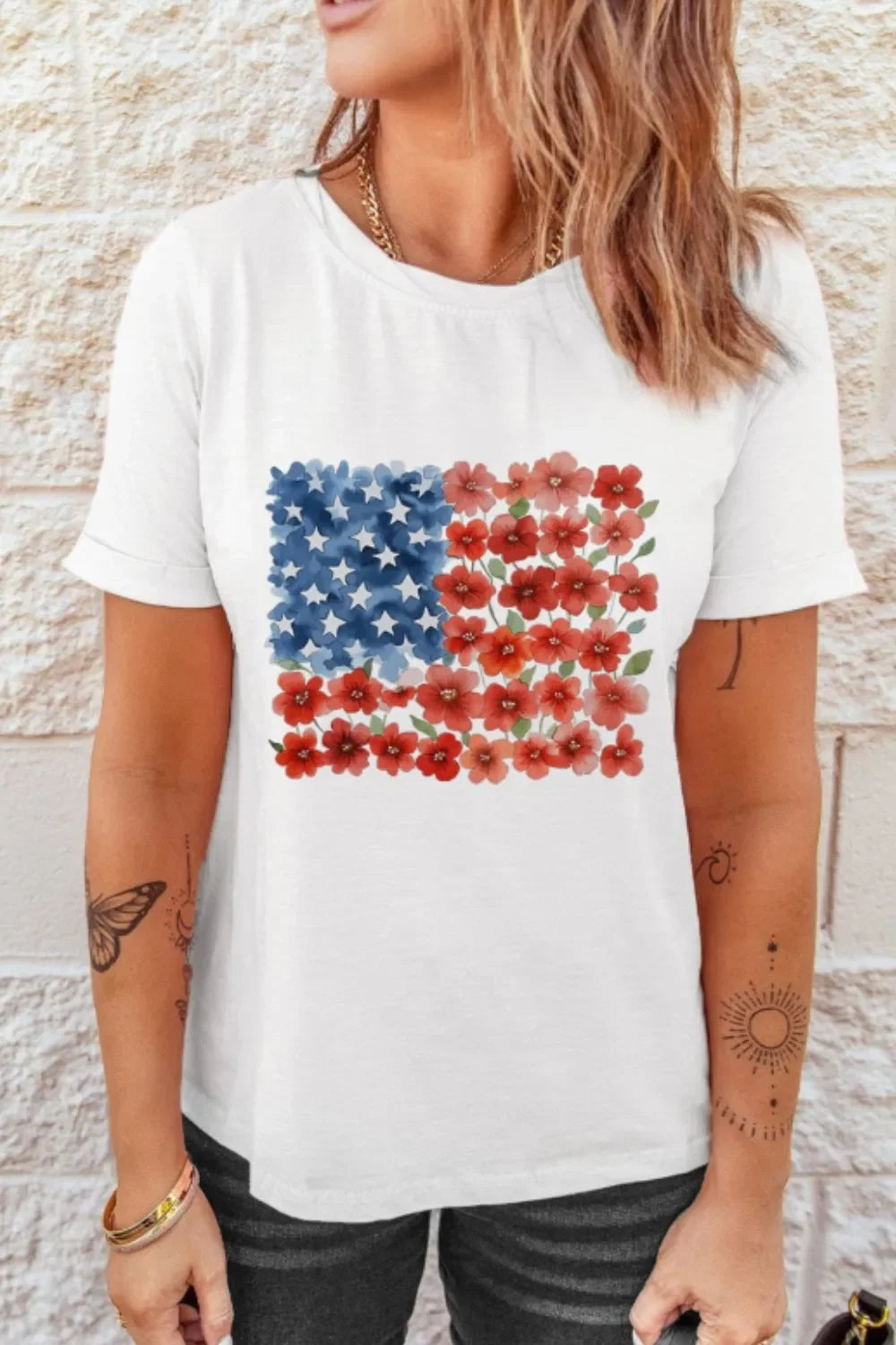 Star Floral American Flag Print T Shirt Graphic - Southern Shores Clothing