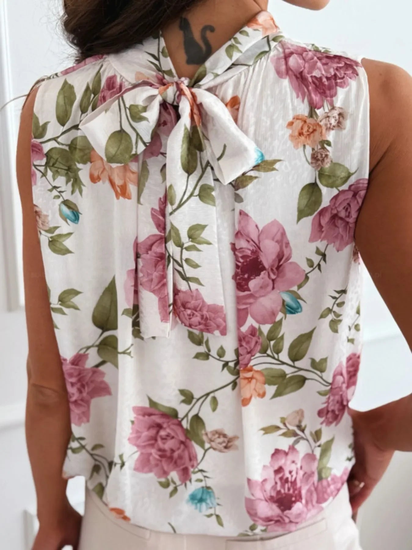 Floral Mock Neck Sleeveless Polyester Blouse - Southern Shores Clothing