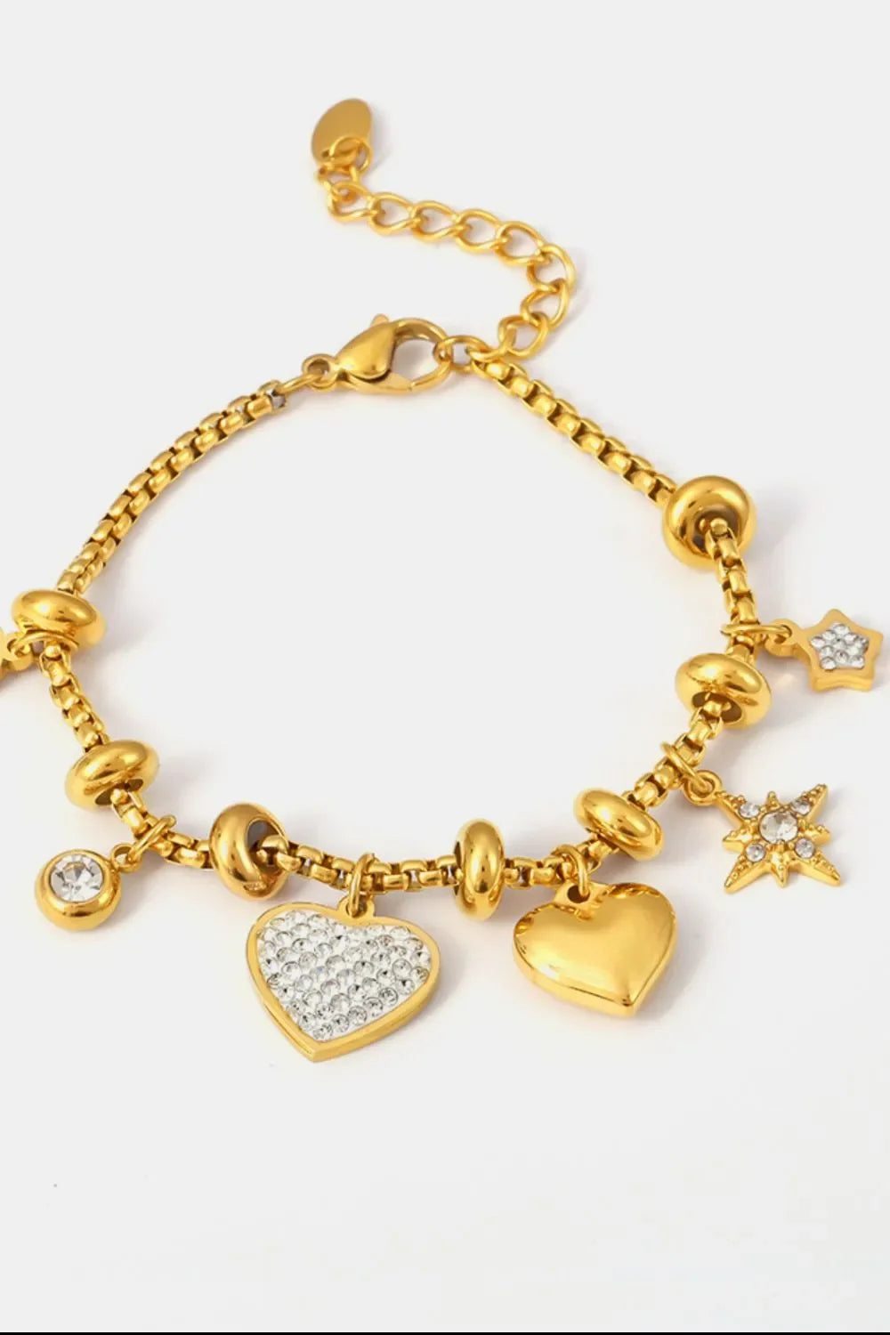 Titanium Steel Zircon Heart Charm Bracelet 18K Gold-Plated - Southern Shores Clothing