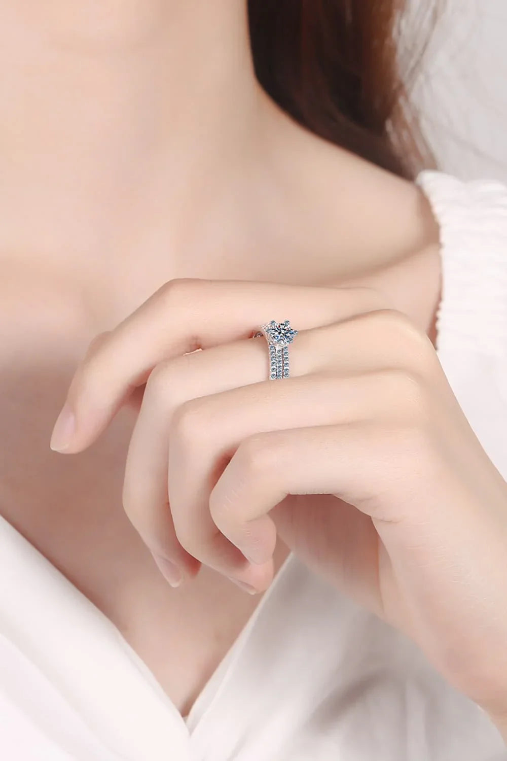 Moissanite Sterling Silver Ring Set With Pave Zircon - Southern Shores Clothing