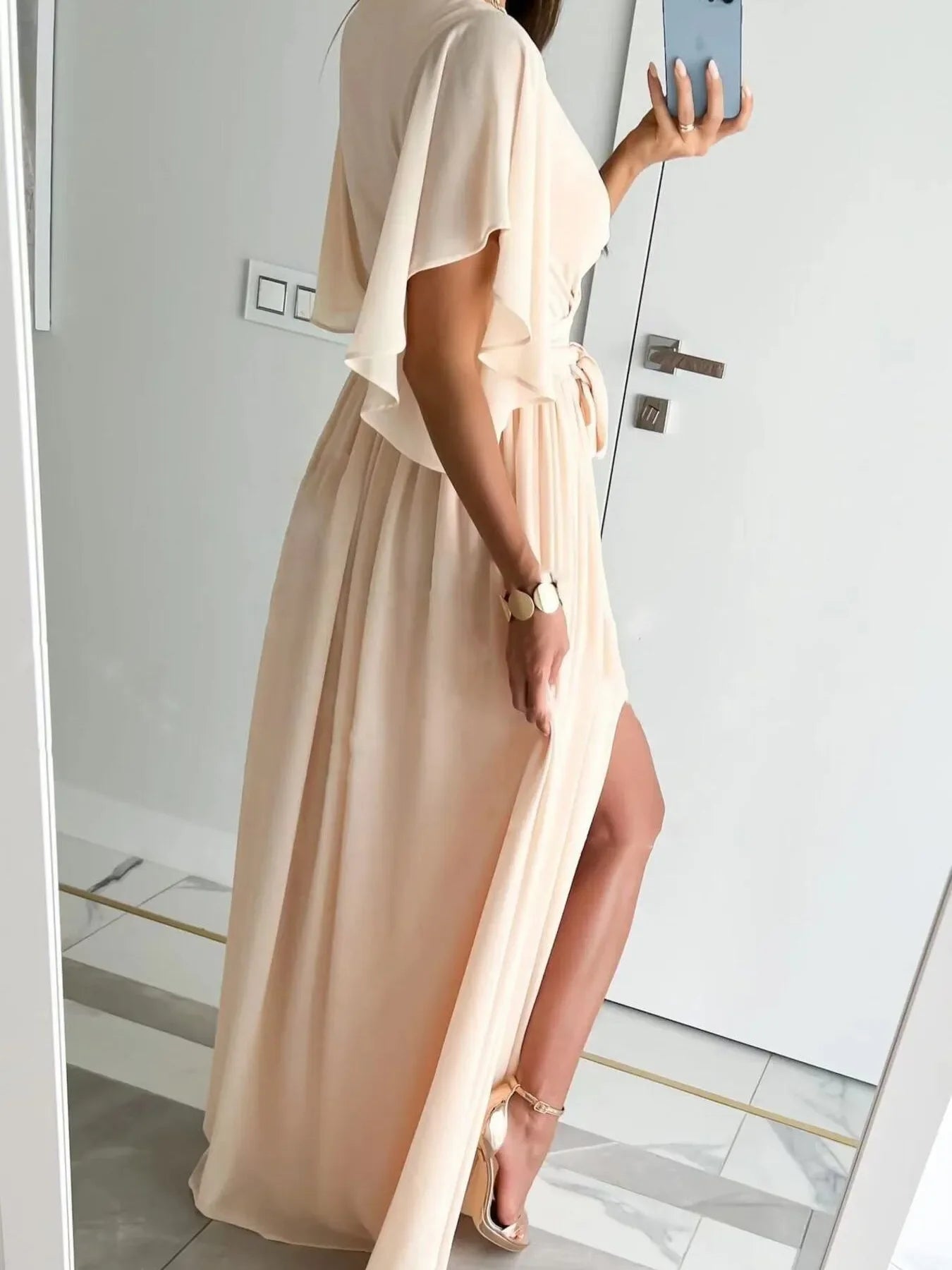 Flutter Sleeve Surplice Tie Waist Dress Silhouette - Southern Shores Clothing