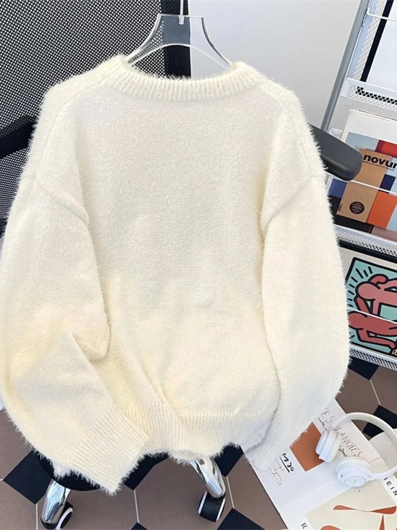 Fuzzy Knit Cat Pattern Pullover With Stretch - Southern Shores Clothing