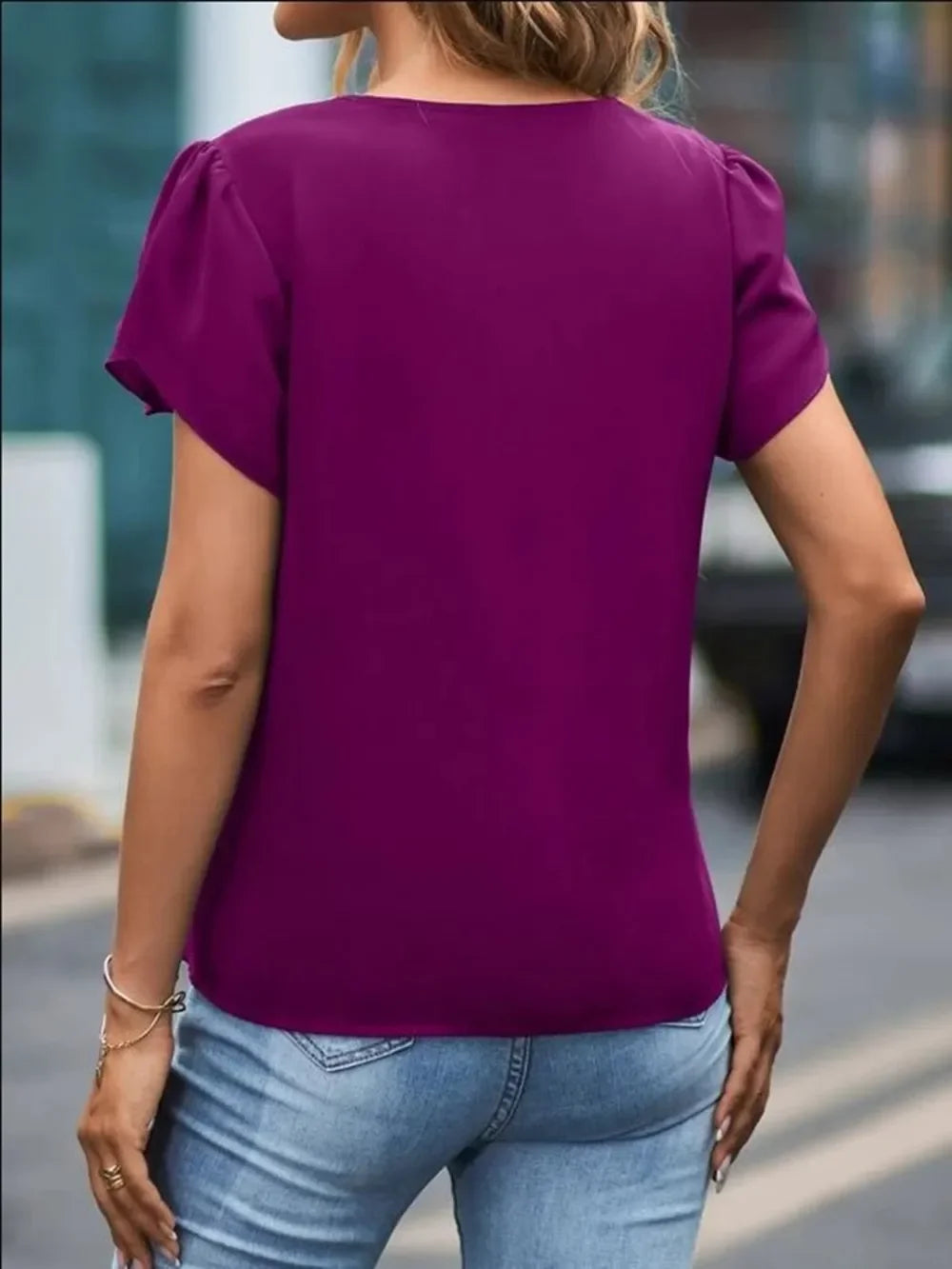 Southern Shores Clothing V-Neck Petal Sleeve 100% Polyester Blouse For Versatile Wear - Southern Shores Clothing