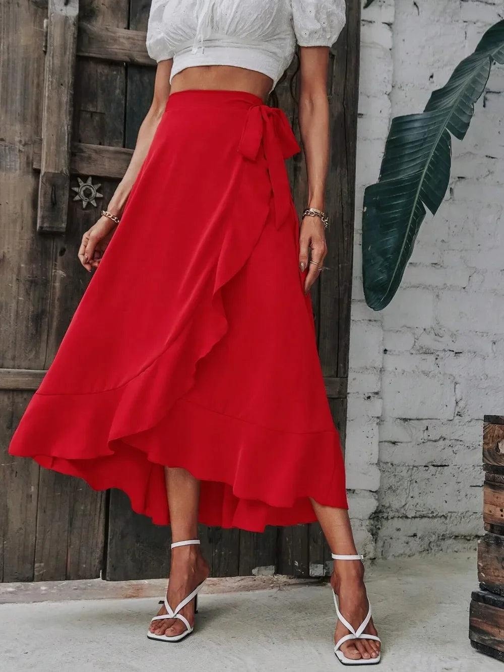 Tied Ruffled Midi Skirt With Tie Detail - Southern Shores Clothing