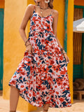 Frill Backless Printed Sleeveless Midi Dress With Floral Pattern - Southern Shores Clothing